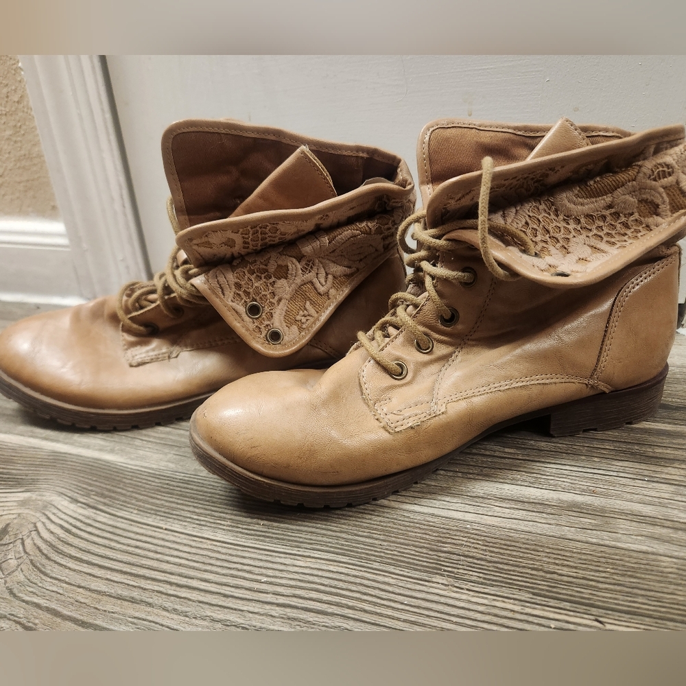 Tan Lace-Up Ankle Boots